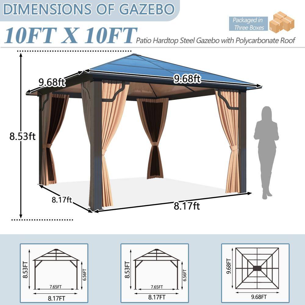 Aoxun 10' x 10' Brown Aluminum Gazebo with Curtains and Netting