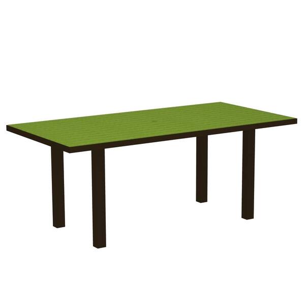 POLYWOOD Euro Textured Bronze 36 in. x 72 in. Patio Dining Table with Lime Top