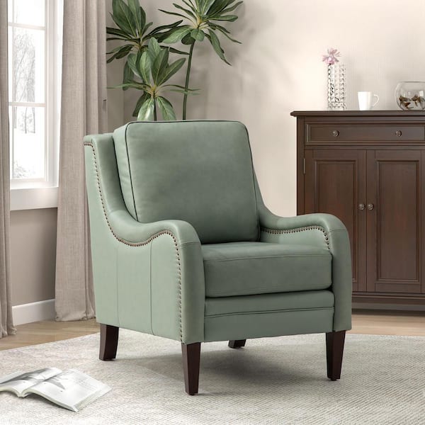 Gertrudis Sage 27.56 in. W Genuine Leather Upholstered Arm Chair with Nailhead Trims