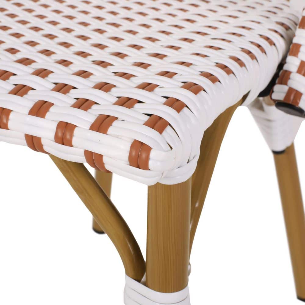 Rust Orange and White Bamboo Print Armless Outdoor Bistro Chairs, Set of 2
