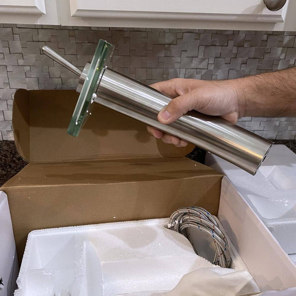 Brushed Nickel and Clear Glass Waterfall Vessel Faucet