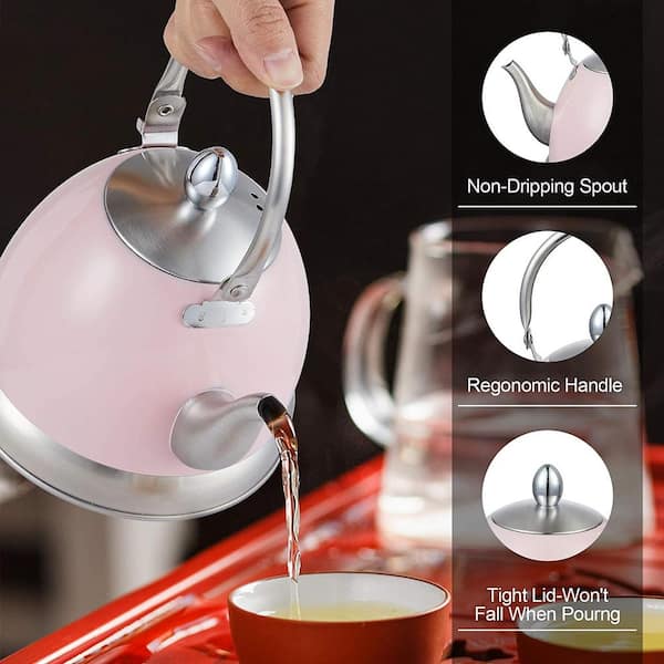  Pink Whistling Tea Kettle for Stove Top, Food Grade