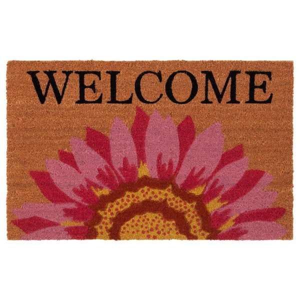SAFAVIEH WELCOME Flower Natural/Pink 2 ft. x 3 ft. Indoor/Outdoor Door Mat