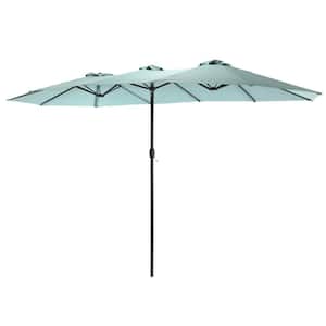 14.8 ft. Double Sided Market Patio Umbrella in Light Green with Crank, Base Not Included