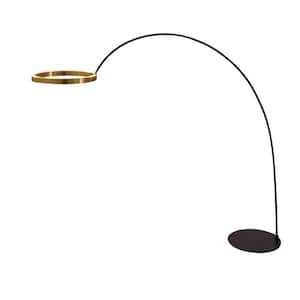 "Ring Of Light" 82 in. Antique Satin Brass Unique/statement Geometric 60-W 2-Light Led Arched Floor Lamp