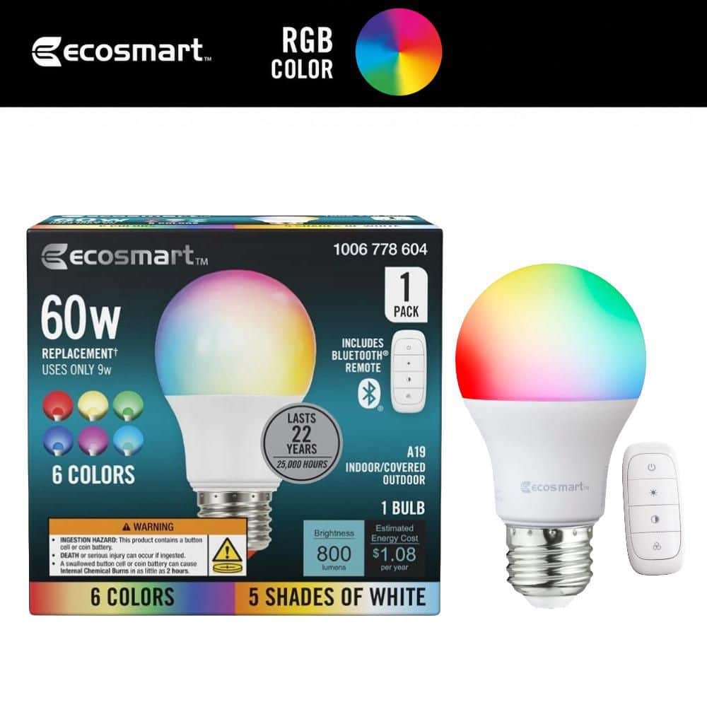 EcoSmart 60-Watt Equivalent A19 E26 Base CEC Color Changing and Shades ...