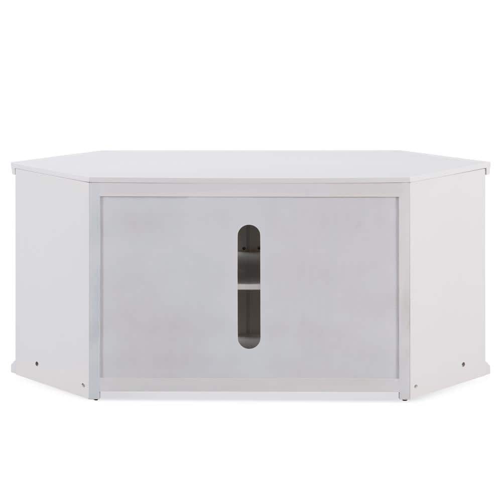 Cottage White 56" Corner TV Stand with Glass Doors