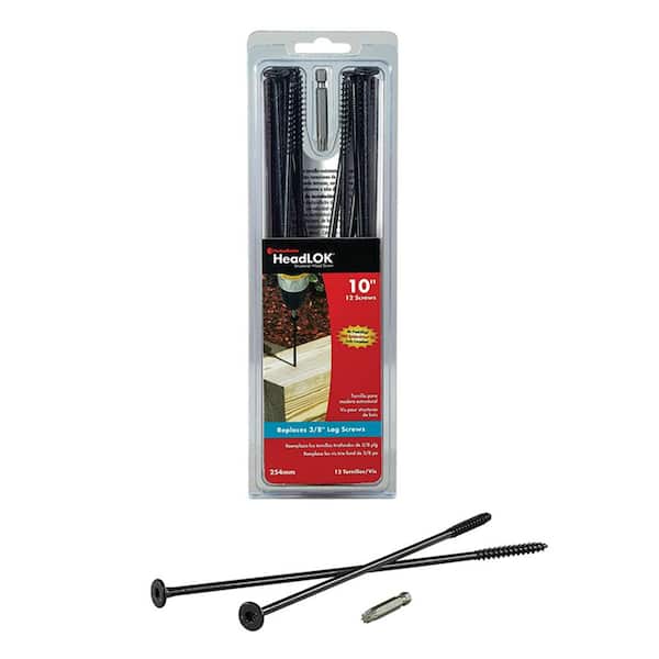 FastenMaster 10 in. HeadLOK Structural Wood Screws Flat Head Wood Screws, Black (12-Pack)