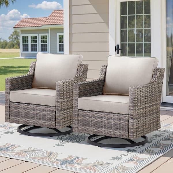 Buenaola 2-Person Wicker Outdoor Glider with Swivel Rocking, Patio Chair Set with Beige Cushion