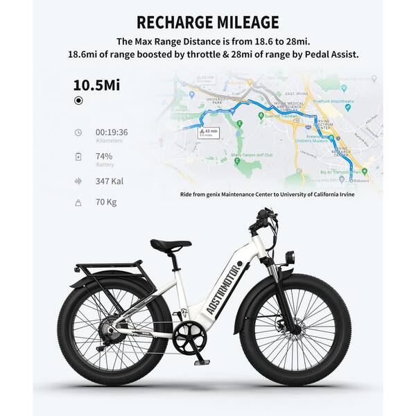 26 in. Adults White Fat Tire Electric Bike