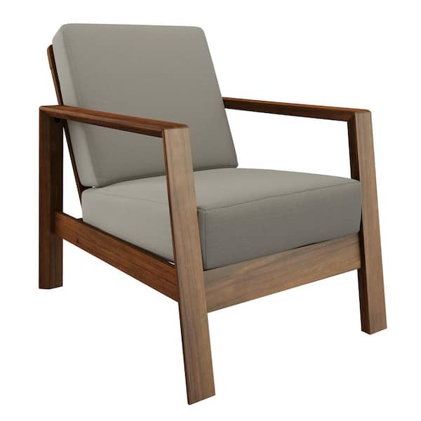 Handy Living Behnken Dove Gray Linen-like Fabric Mid Century Modern Armchair with Exposed Wood Frame