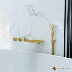 Eleanor 3-Handle Wide-Spray Waterfall High Pressure Tub and Shower Faucet in Brushed Gold With Valve