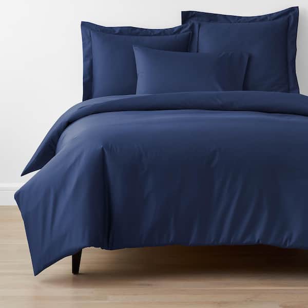 The Company Store Company Cotton Blue Sapphire Solid 300-Thread Count Wrinkle-Free Sateen Queen Duvet Cover