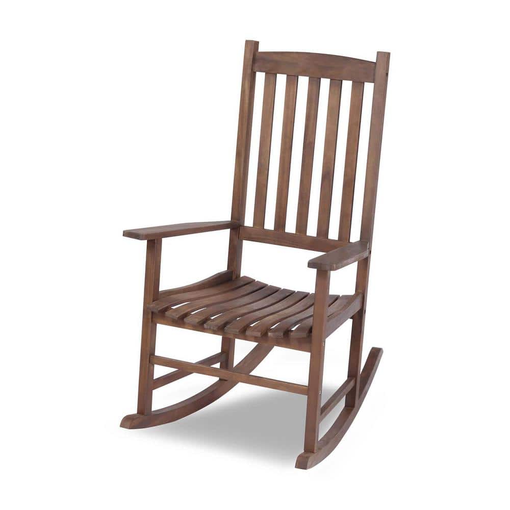 Brown Wood Outdoor Rocking Chair Patio Rocker All Weather Lounge Chair with