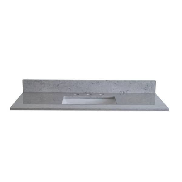 VANITYFUS 43 in. W x 22 in. D Engineered Stone Bathroom Vanity Top in Carrara Gray with Ceramic Single Sink and Backsplash