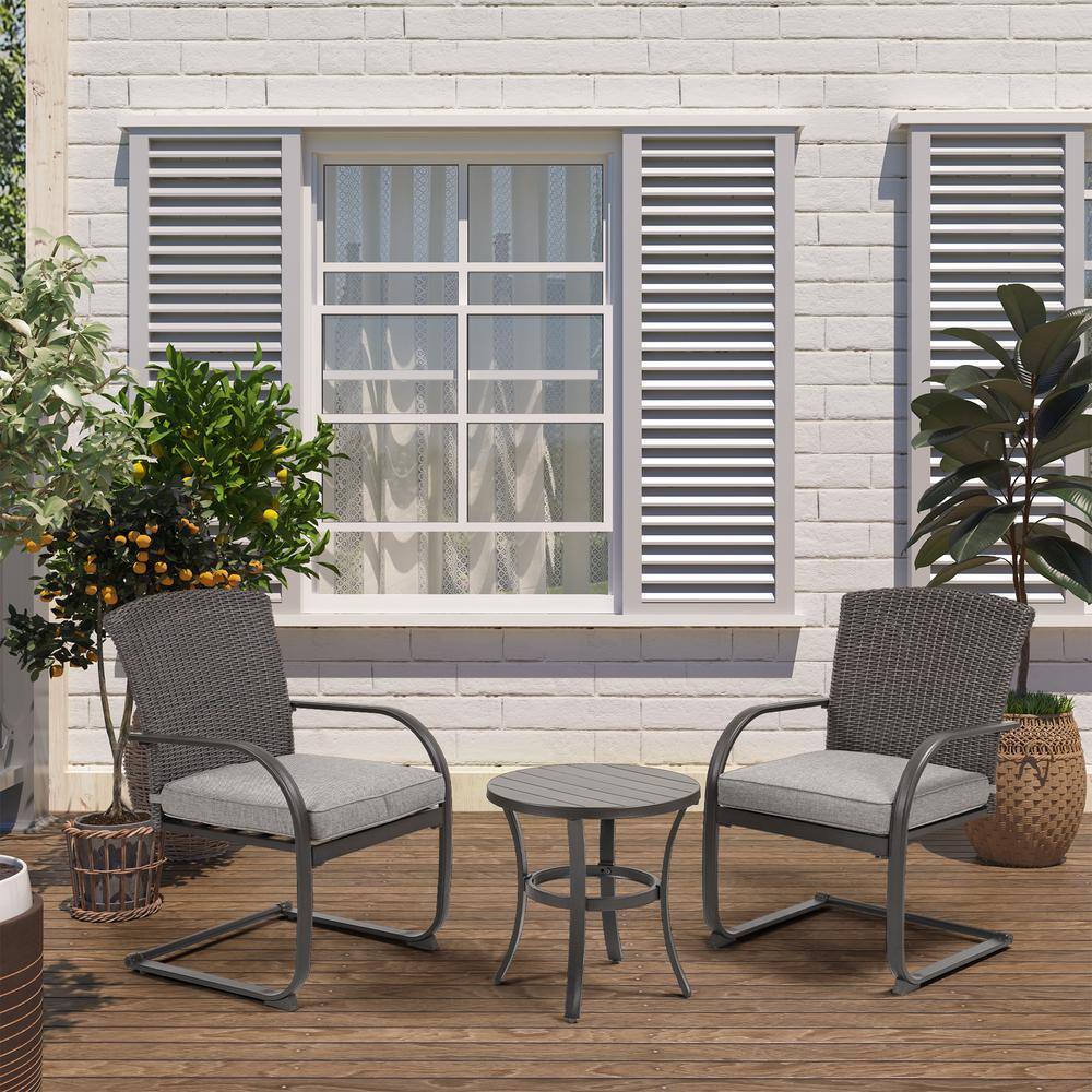 CASAINC 3Piece Rattan Metal CSpring Outdoor Dining Chair Set with