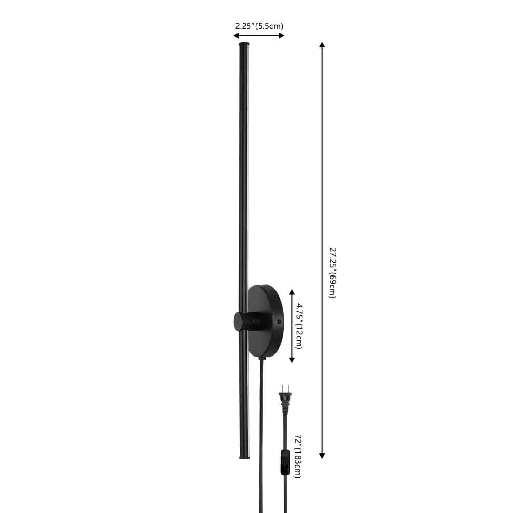Anton 27.25" Black Iron Minimalist Dimmable Plug-In Sconce