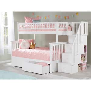 Columbia Staircase White Twin Over Full Bunk Bed with 2-Urban Bed Drawers