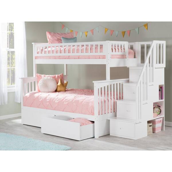 AFI Columbia Staircase White Twin Over Full Bunk Bed with 2Urban Bed