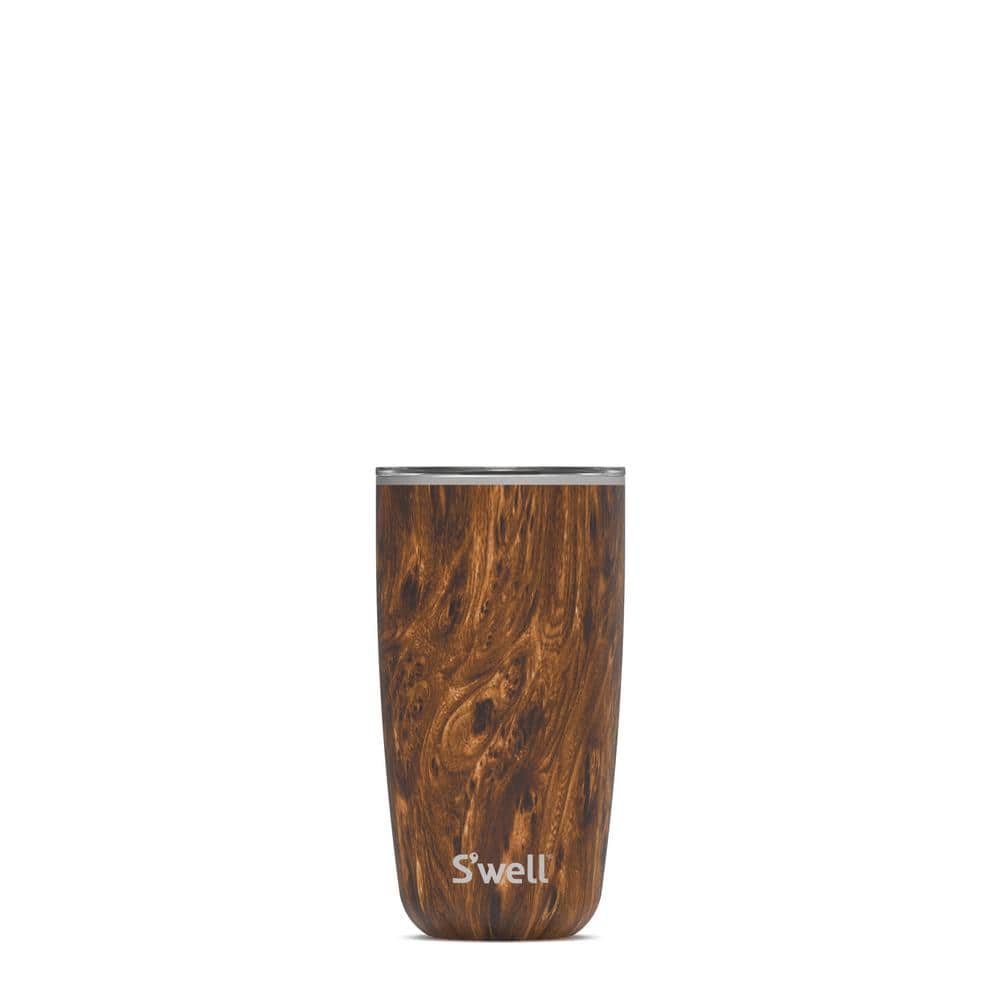 Wood S'well Stainless Steel Tumbler with Clear Slide-Open Lid-18 Fl  Oz-Teakwood Triple-Layered Vacuum