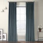 Blue Velvet Rod Pocket Room Darkening Curtain - 50 in. W x 84 in. L (1 Panel)