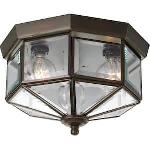 3-Light Antique Bronze Clear Beveled Glass Traditional Indoor Outdoor 9-3/4" "Flush Mount Light