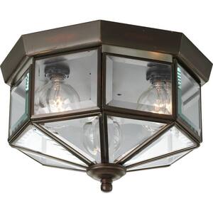 3-Light Antique Bronze Clear Beveled Glass Traditional Indoor Outdoor 7-1/8" "Flush Mount Light