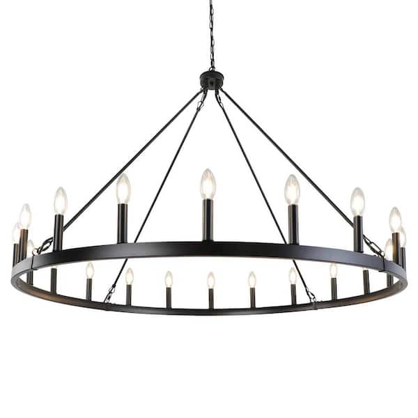 Unbranded 47 in. 20-Lights Large Candle Black Wagon Wheel Chandelier for Living Room Dining Room Entryway with no bulbs included