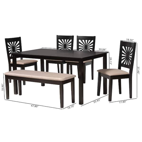 Baxton Studio Olympia 6 Piece Beige and Espresso Brown Wood Dining