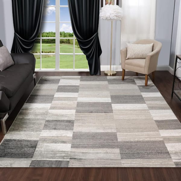 Blairwood Silver 8 ft. x 10 ft. Modern Patchwork Polypropylene Area Rug