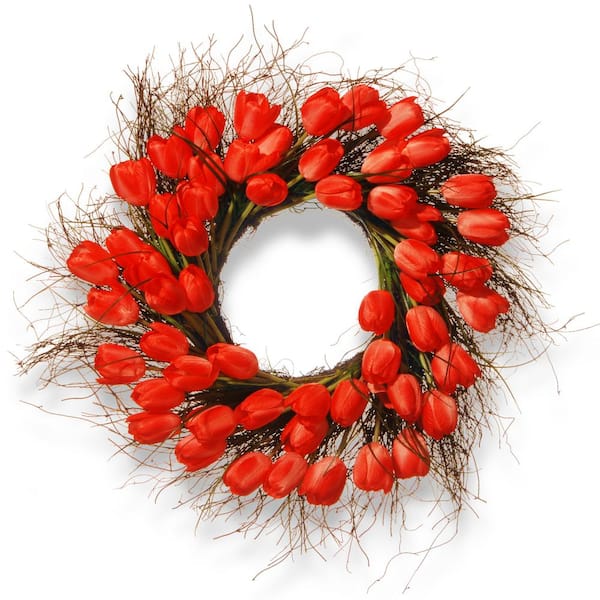 National Tree Company 24 in. Artificial Red Tulip Wreath