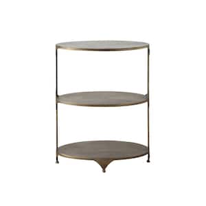 Collected Notions 30.75 in. Antique Gold Oval Metal 3-Tier Shelf/Side Table
