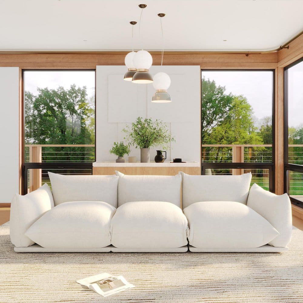 103.93 in Wide Square Arm Chenille Modular Straight Deep Seat Oversized Cushion Sectional Sofa in Ivory price history on PriceWatchPro