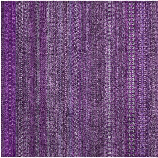 Eggplant 2 ft. x 3 ft. Woven Striped Polyester Rectangle Indoor/Outdoor Area Rug