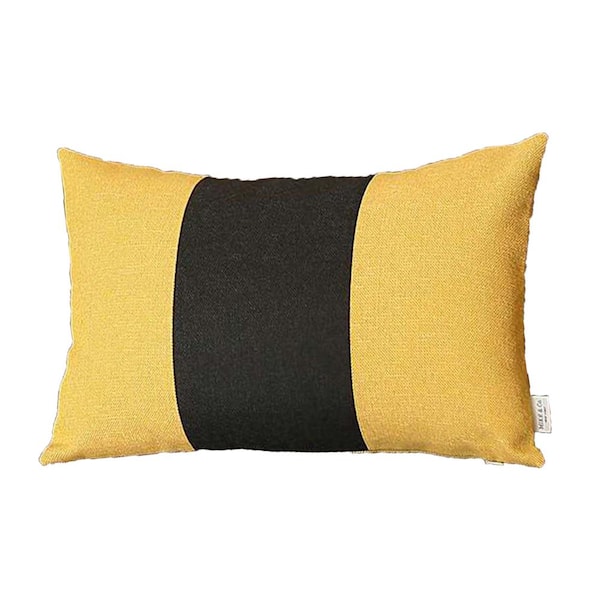 MIKE & Co. NEW YORK Boho-Chic Handcrafted Jacquard Yellow & Black 12 in. x 20 in. Lumbar Solid Throw Pillow Cover