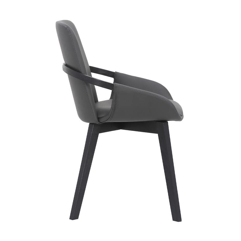 High-Back Gray Faux Leather Upholstered Arm Chair with Wood Accents