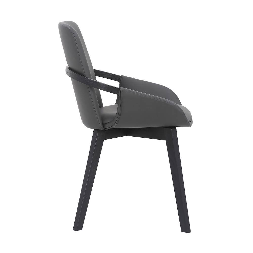 High-Back Gray Faux Leather Upholstered Arm Chair with Wood Accents