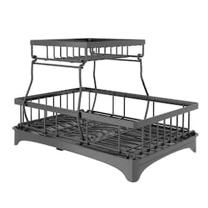 2-Tier Dish Rack Drying Rack Set with Utensil Holder, Cup Rack, Swivel Spout, and Drainboard Detachable