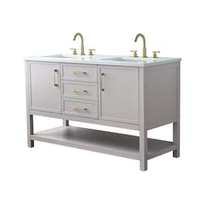 Arlo 54 in. W x 22 in. D x 34 in. H Bath Vanity in Taupe with Engineered Stone Top in Ariston White with White Sinks