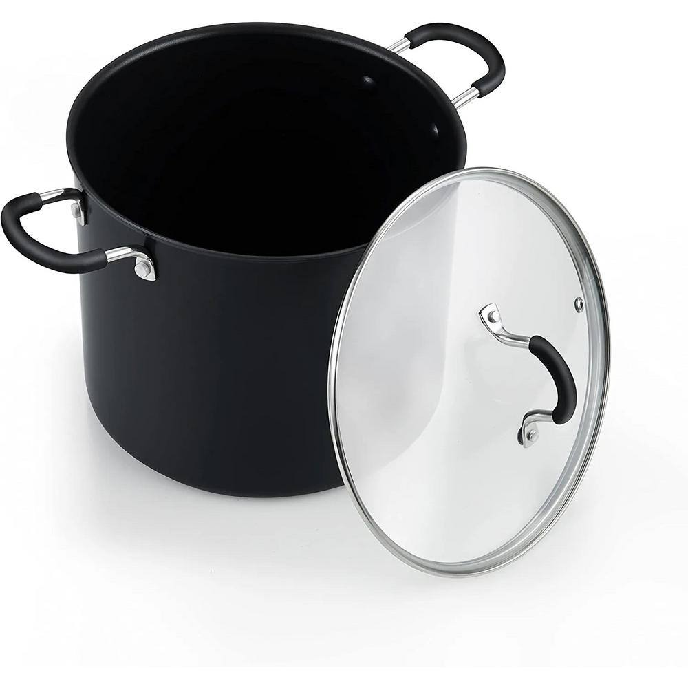 10-Quart Black Aluminum Nonstick Stockpot with Lid