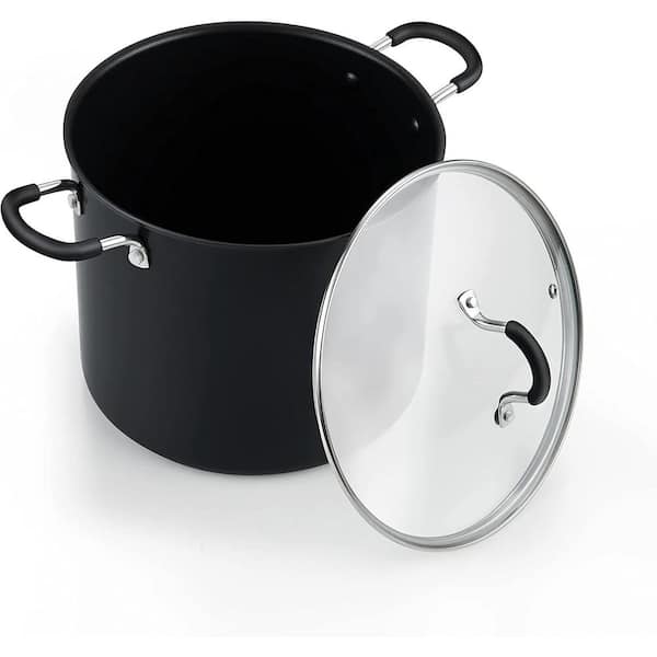 Cook N Home Nonstick Stockpot with Lid 10.5-Qt, Deep Cooking Pot Cookware  Canning Stock Pot with Glass Lid, Black