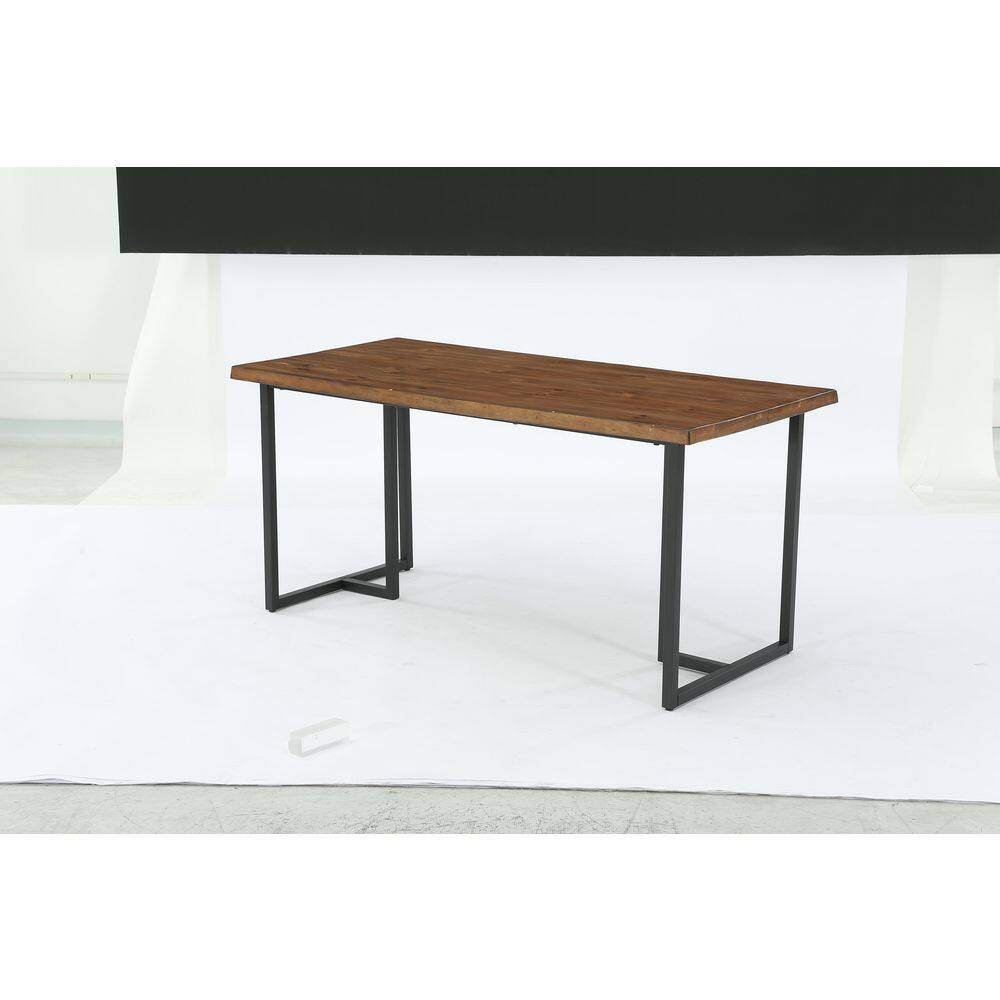 Roesler Solid Wood Top 63 in. Sled Rectangle Dining Table with Metal Frame, Industrial Large Dining Table for 6-8