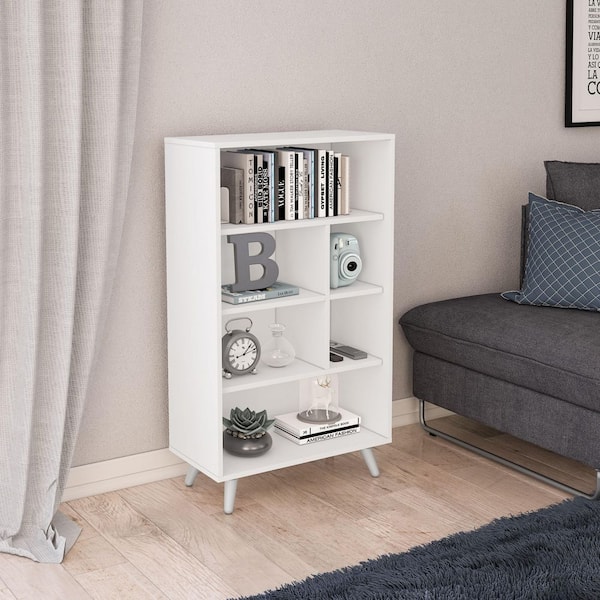 Polifurniture 40.75 in. White Wood 6-shelf Accent Bookcase with Storage