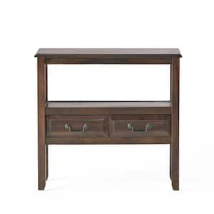 Ramsey Mahogany Brown Acacia Wood Console Table with Drawers and Shelf