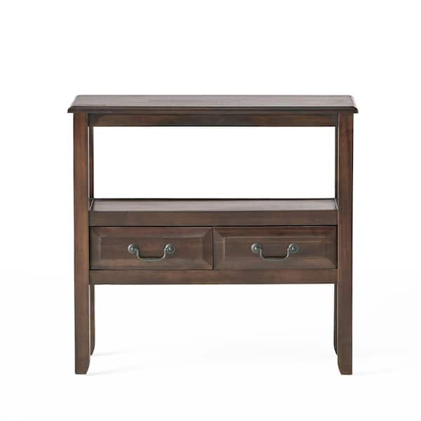 Noble House Ramsey Mahogany Brown Acacia Wood Console Table with Drawers and Shelf