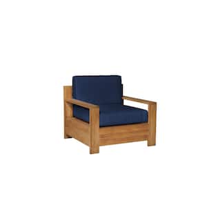 Lothair Teak Outdoor Lounge Chair with Sunbrella Navy Cushion