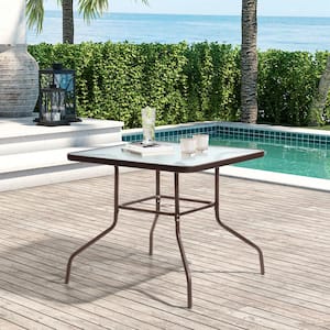 Garden Table 24in Patio Round Tempered Glass Top Dining Table Pool Side Balcony 