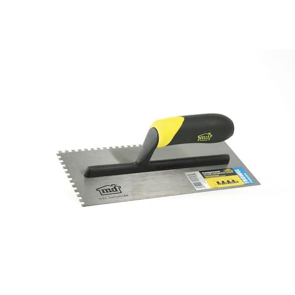 M-D Building Products 11 in. x 3/16 in. x 3/16 in. Square Notch Stainless Steel Flooring Trowel with Comfort Grip