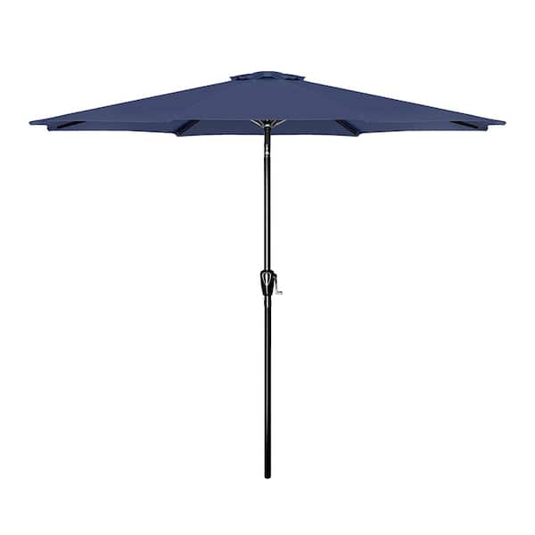 Unbranded 9ft. Dark Blue Steel Patio Umbrella,Outdoor Market Umbrella with Push Button Tilt,Crank for Garden,Deck,Backyard&Pool