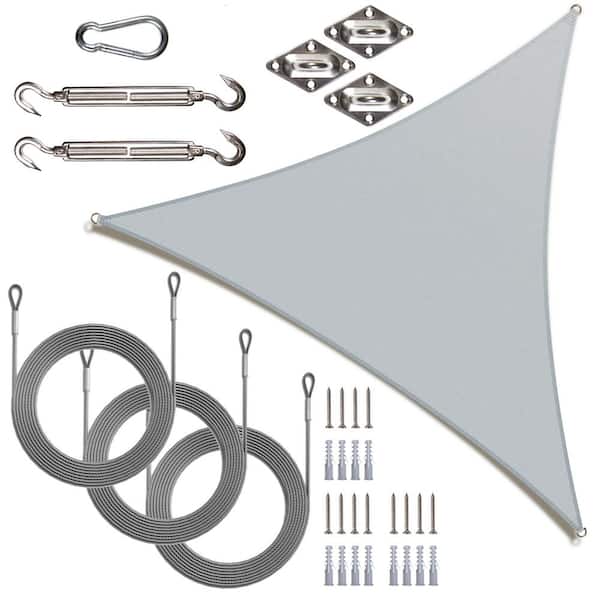 AMGO 24 ft. x 24 ft. x 24 ft. Equilateral Triangle Sun Shade Sail Canopy with Hardware Kit and Cable-Gray